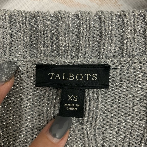 Talbots Holiday Gray Metallic Cable Knit Cardigan - Picture 5 of 6